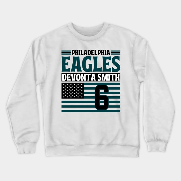 Philadelphia Eagles Smith 6 American Flag Football Crewneck Sweatshirt by Astronaut.co